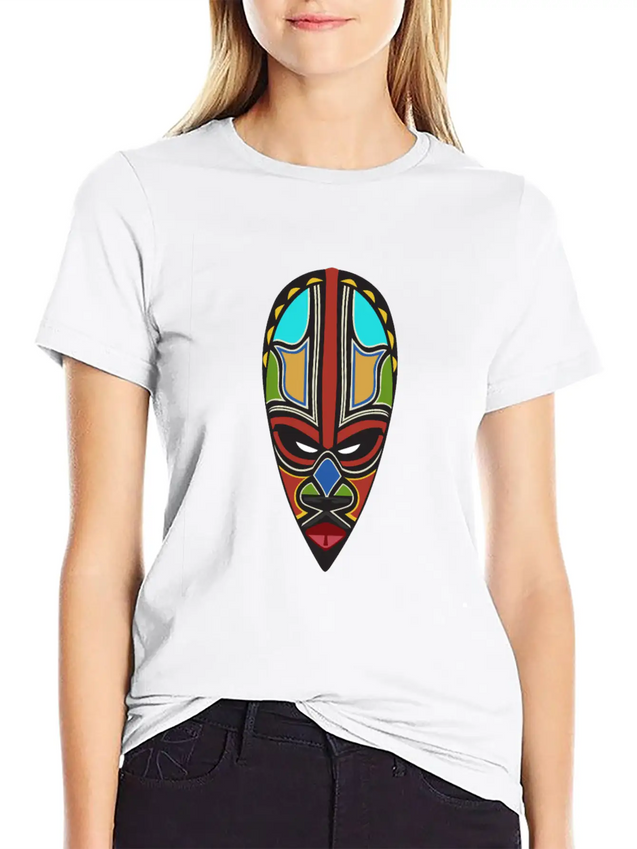 African Tribal Mask Lightweight Cotton T-Shirt – Daily Comfort Graphic Shirt