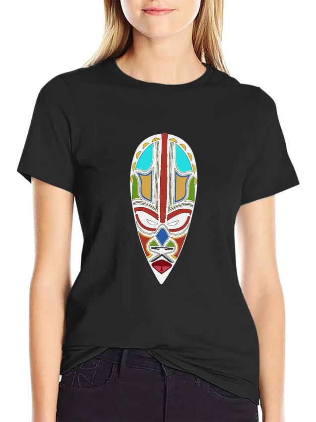 African Tribal Mask Lightweight Cotton T-Shirt – Daily Comfort Graphic Shirt