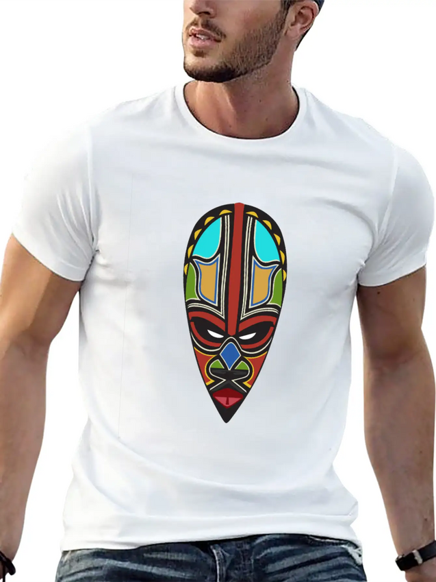 African Tribal Mask Lightweight Cotton T-Shirt – Daily Comfort Graphic Shirt