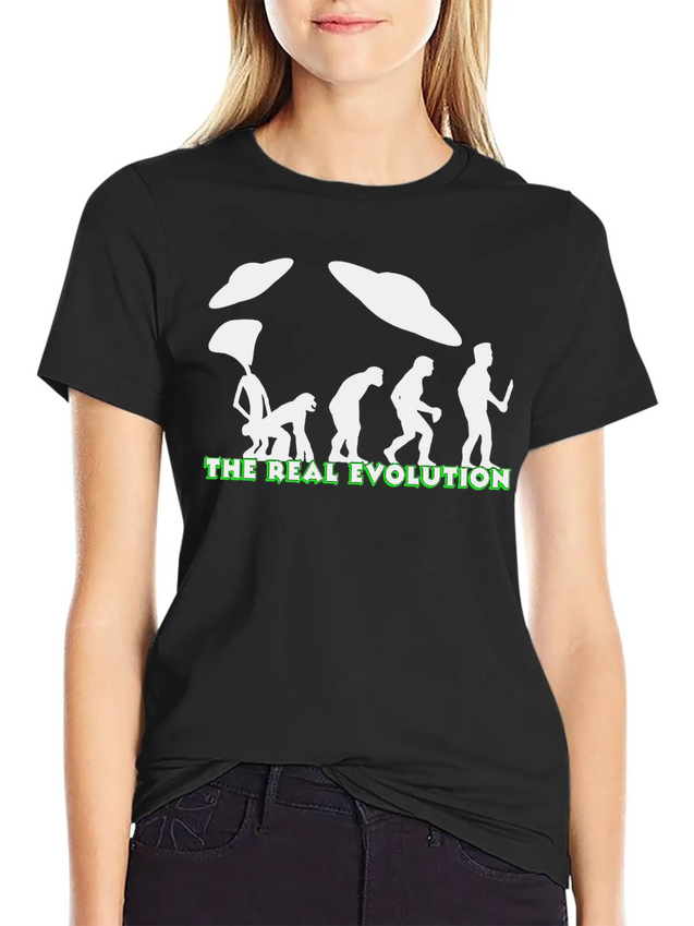Alien Ufo EVOLUTION The Real Evolution Gift-Idea Lightweight Cotton T-Shirt – Daily Comfort Graphic Shirt
