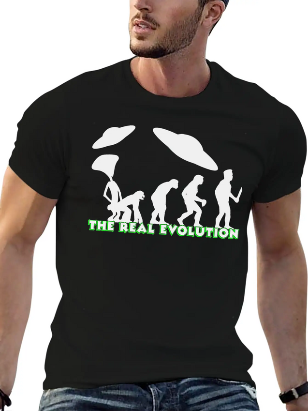 Alien Ufo EVOLUTION The Real Evolution Gift-Idea Lightweight Cotton T-Shirt – Daily Comfort Graphic Shirt