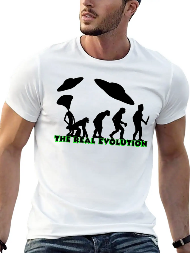 Alien Ufo EVOLUTION The Real Evolution Gift-Idea Lightweight Cotton T-Shirt – Daily Comfort Graphic Shirt