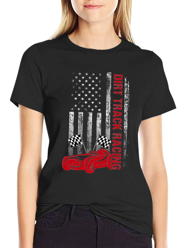 American Flag Dirt Track Racing Car Driver Racer Lightweight Cotton T-Shirt – Daily Comfort Graphic Shirt