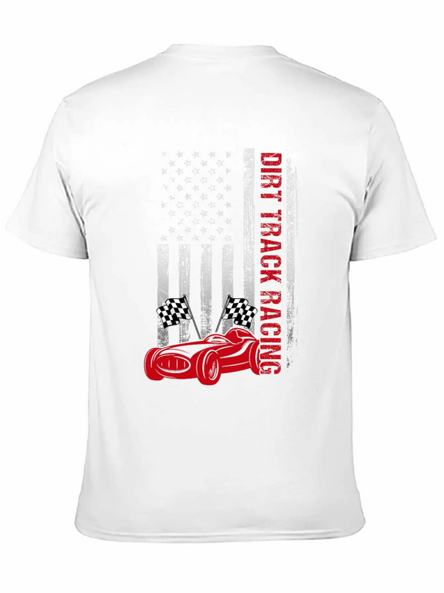 American Flag Dirt Track Racing Car Driver Racer Lightweight Cotton T-Shirt – Daily Comfort Graphic Shirt