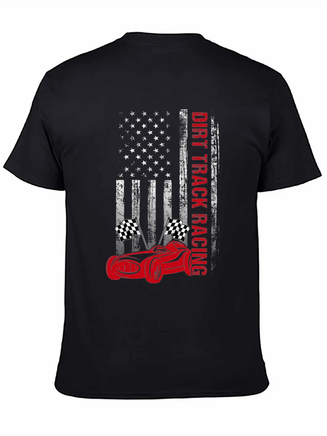 American Flag Dirt Track Racing Car Driver Racer Lightweight Cotton T-Shirt – Daily Comfort Graphic Shirt