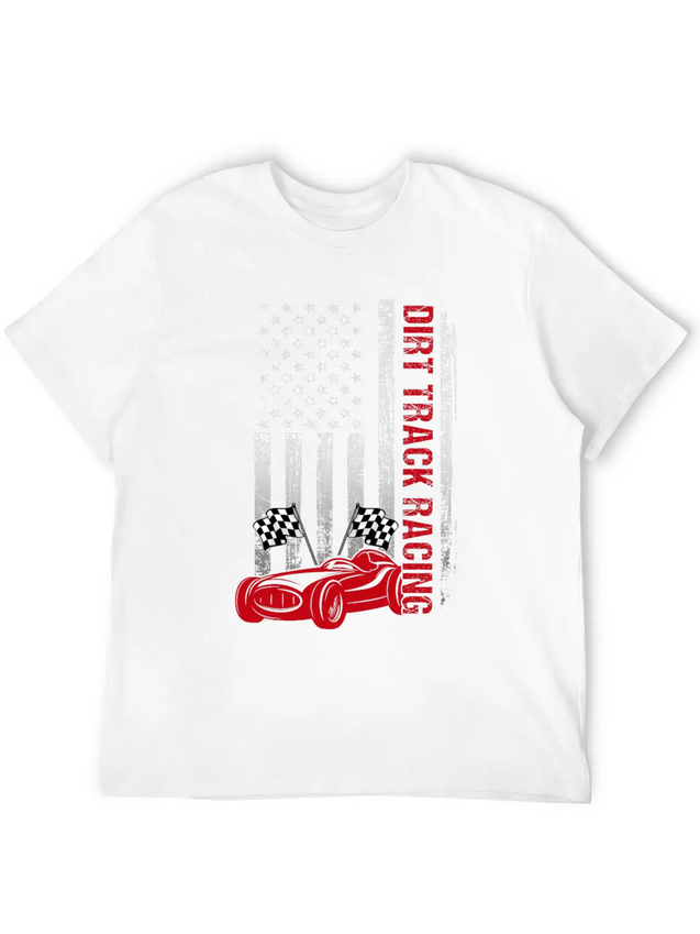American Flag Dirt Track Racing Car Driver Racer Lightweight Cotton T-Shirt – Daily Comfort Graphic Shirt