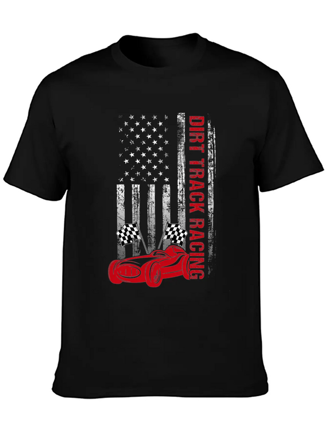 American Flag Dirt Track Racing Car Driver Racer Lightweight Cotton T-Shirt – Daily Comfort Graphic Shirt