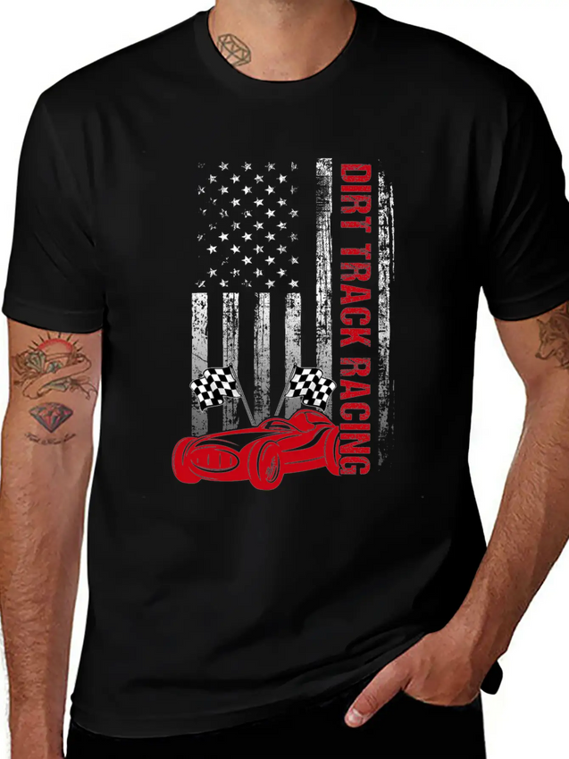 American Flag Dirt Track Racing Car Driver Racer Lightweight Cotton T-Shirt – Daily Comfort Graphic Shirt