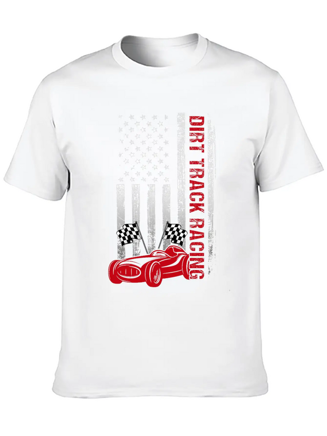 American Flag Dirt Track Racing Car Driver Racer Lightweight Cotton T-Shirt – Daily Comfort Graphic Shirt