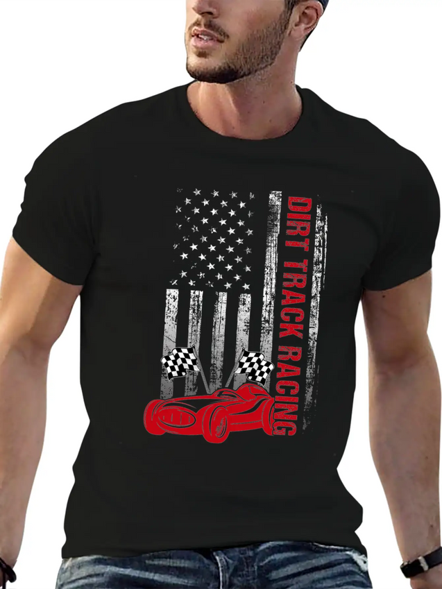 American Flag Dirt Track Racing Car Driver Racer Lightweight Cotton T-Shirt – Daily Comfort Graphic Shirt