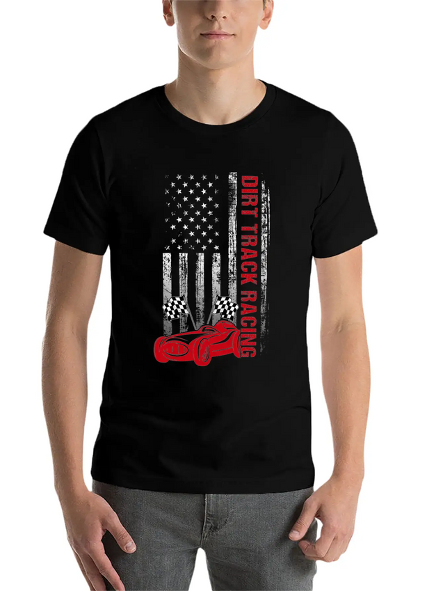American Flag Dirt Track Racing Car Driver Racer Lightweight Cotton T-Shirt – Daily Comfort Graphic Shirt