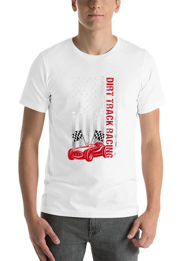 American Flag Dirt Track Racing Car Driver Racer Lightweight Cotton T-Shirt – Daily Comfort Graphic Shirt