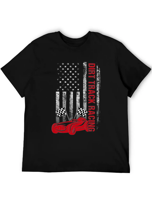American Flag Dirt Track Racing Car Driver Racer Lightweight Cotton T-Shirt – Daily Comfort Graphic Shirt