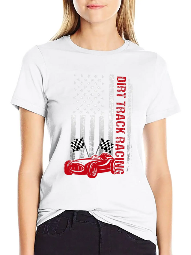 American Flag Dirt Track Racing Car Driver Racer Lightweight Cotton T-Shirt – Daily Comfort Graphic Shirt
