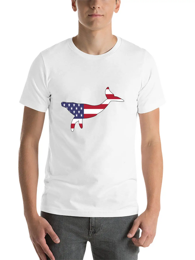 American Flag Whale Happy 4th Of July Lightweight Cotton T-Shirt – Daily Comfort Graphic Shirt