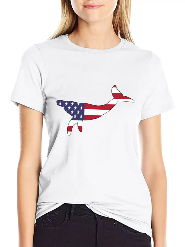 American Flag Whale Happy 4th Of July Lightweight Cotton T-Shirt – Daily Comfort Graphic Shirt