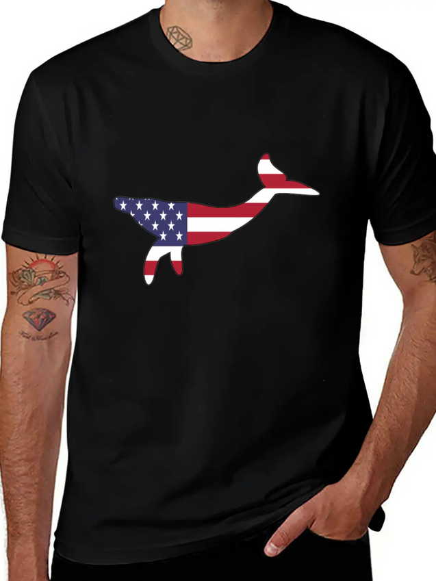 American Flag Whale Happy 4th Of July Lightweight Cotton T-Shirt – Daily Comfort Graphic Shirt