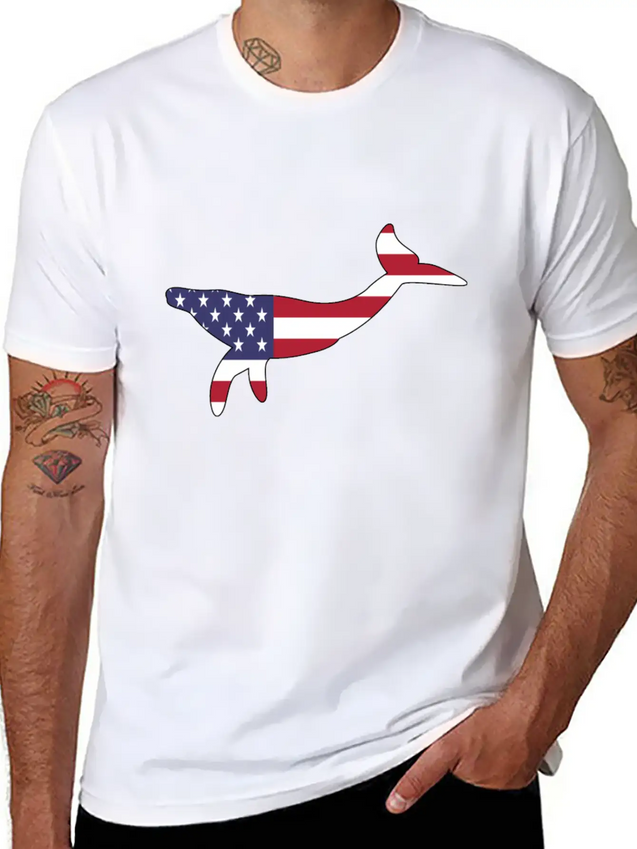 American Flag Whale Happy 4th Of July Lightweight Cotton T-Shirt – Daily Comfort Graphic Shirt