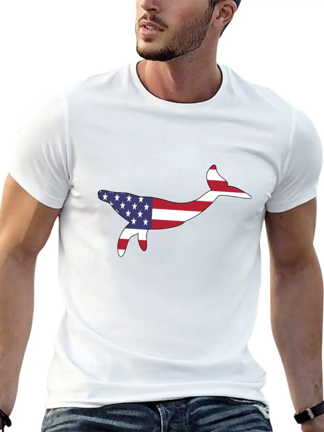 American Flag Whale Happy 4th Of July Lightweight Cotton T-Shirt – Daily Comfort Graphic Shirt
