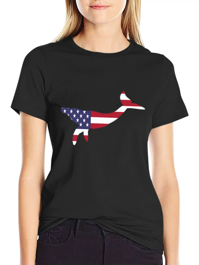 American Flag Whale Happy 4th Of July Lightweight Cotton T-Shirt – Daily Comfort Graphic Shirt