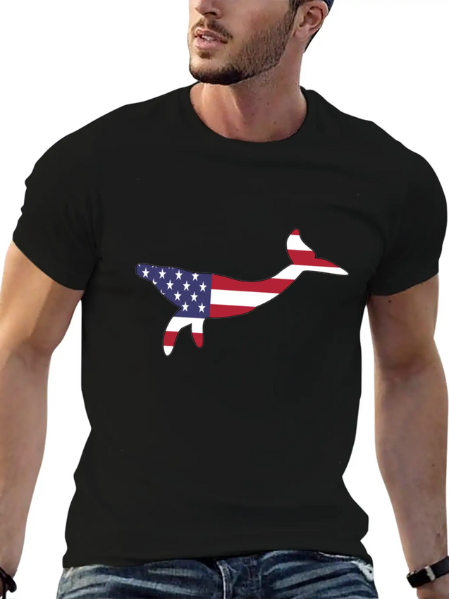 American Flag Whale Happy 4th Of July Lightweight Cotton T-Shirt – Daily Comfort Graphic Shirt