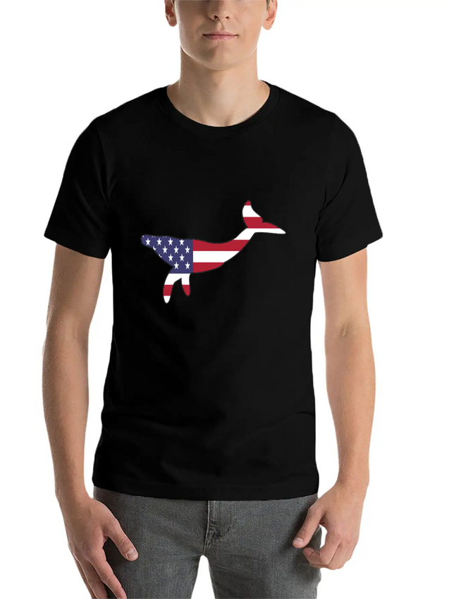 American Flag Whale Happy 4th Of July Lightweight Cotton T-Shirt – Daily Comfort Graphic Shirt