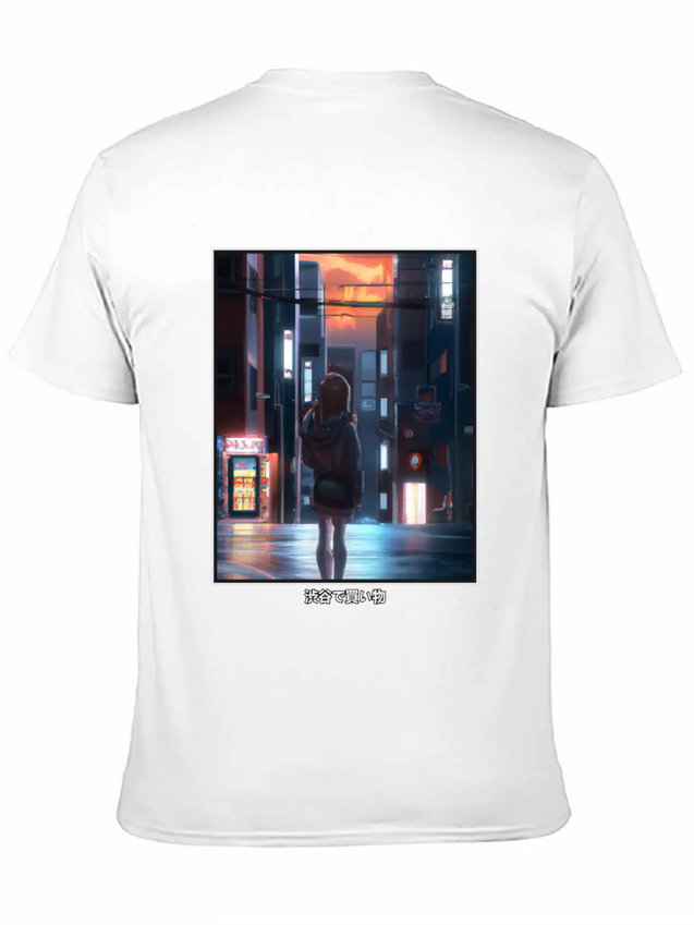 Anime Manga Girl Shopping In Shibuya Japan Lightweight Cotton T-Shirt – Daily Comfort Graphic Shirt
