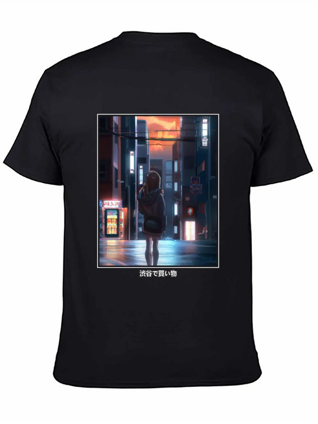 Anime Manga Girl Shopping In Shibuya Japan Lightweight Cotton T-Shirt – Daily Comfort Graphic Shirt