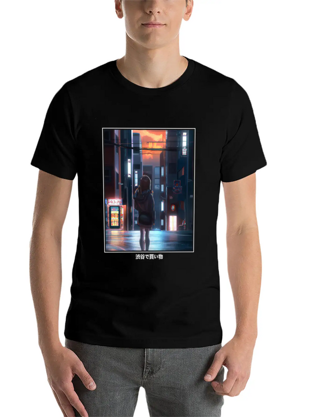 Anime Manga Girl Shopping In Shibuya Japan Lightweight Cotton T-Shirt – Daily Comfort Graphic Shirt