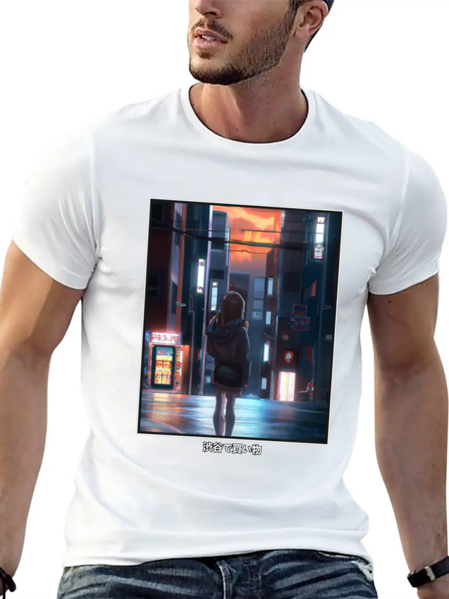 Anime Manga Girl Shopping In Shibuya Japan Lightweight Cotton T-Shirt – Daily Comfort Graphic Shirt