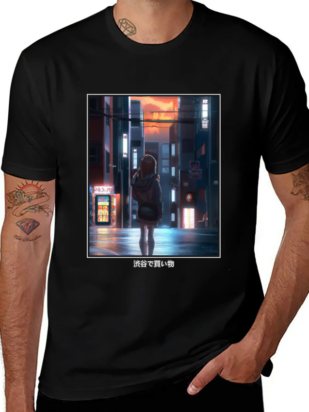 Anime Manga Girl Shopping In Shibuya Japan Lightweight Cotton T-Shirt – Daily Comfort Graphic Shirt