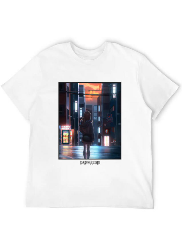 Anime Manga Girl Shopping In Shibuya Japan Lightweight Cotton T-Shirt – Daily Comfort Graphic Shirt