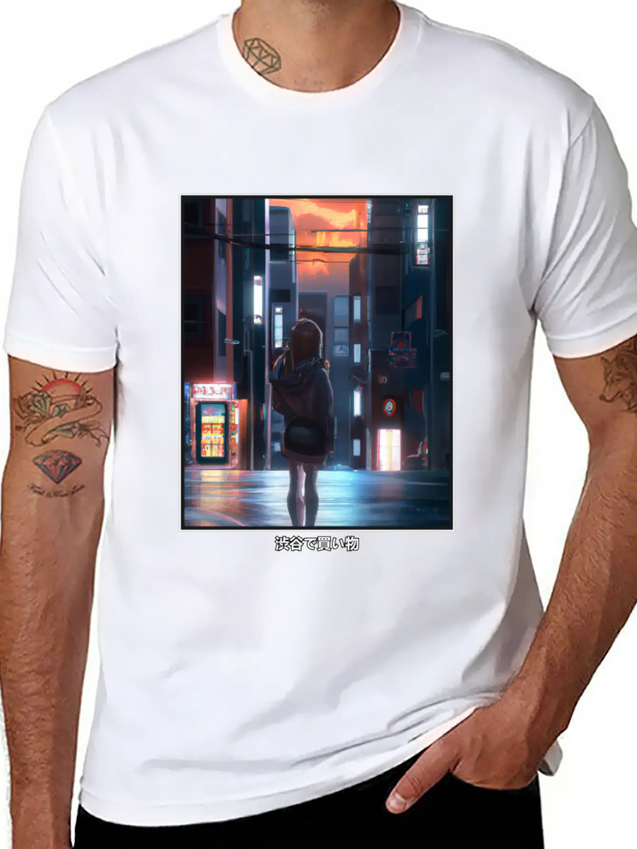 Anime Manga Girl Shopping In Shibuya Japan Lightweight Cotton T-Shirt – Daily Comfort Graphic Shirt