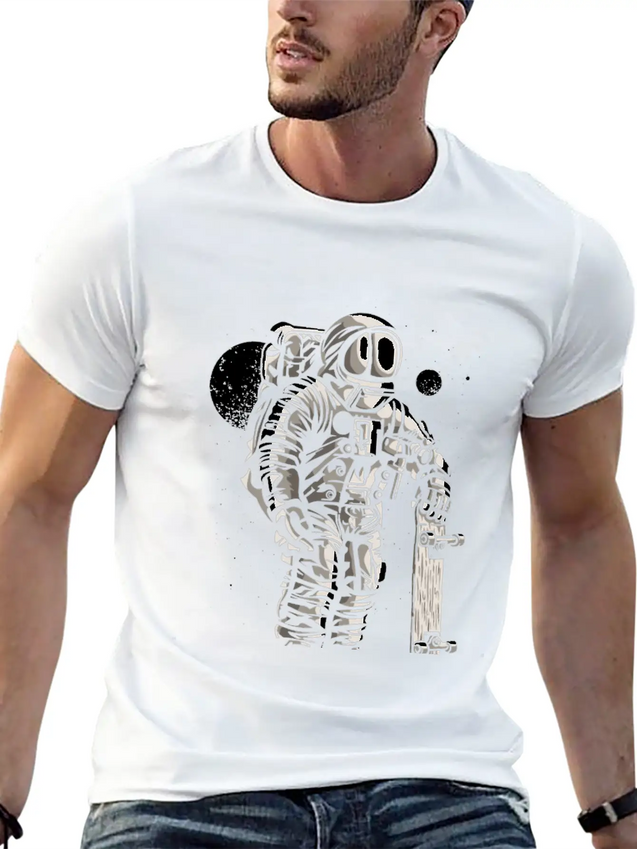Astronaut Space Skater Lightweight Cotton T-Shirt – Daily Comfort Graphic Shirt