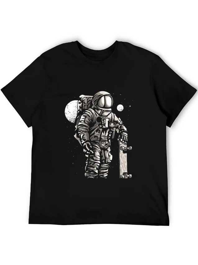 Astronaut Space Skater Lightweight Cotton T-Shirt – Daily Comfort Graphic Shirt