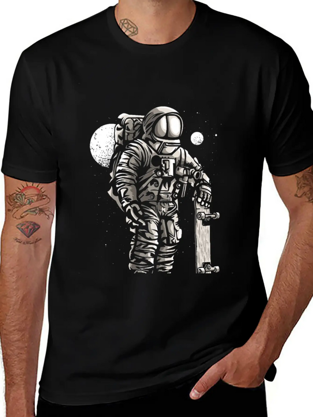 Astronaut Space Skater Lightweight Cotton T-Shirt – Daily Comfort Graphic Shirt