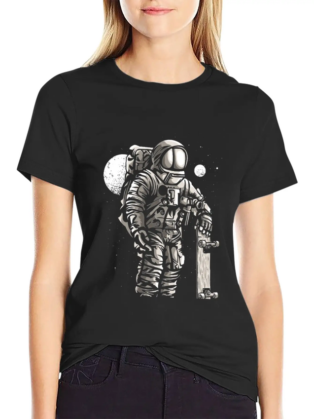 Astronaut Space Skater Lightweight Cotton T-Shirt – Daily Comfort Graphic Shirt