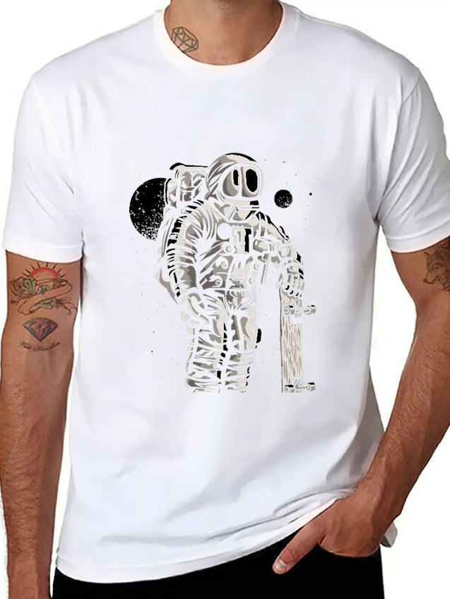 Astronaut Space Skater Lightweight Cotton T-Shirt – Daily Comfort Graphic Shirt