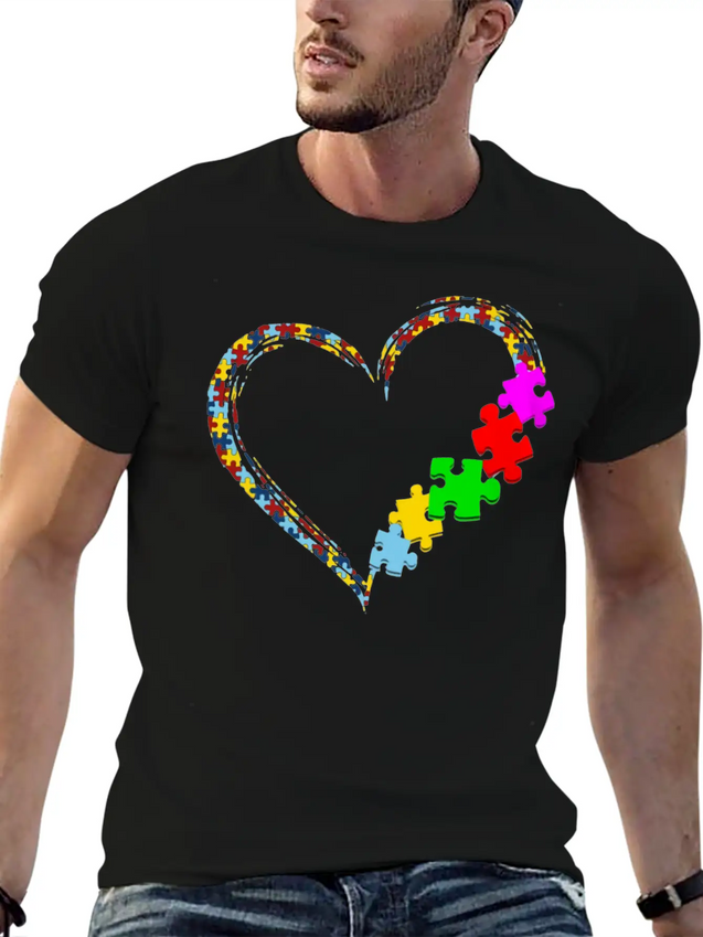 Autism Heart Awareness Lightweight Cotton T-Shirt – Daily Comfort Graphic Shirt