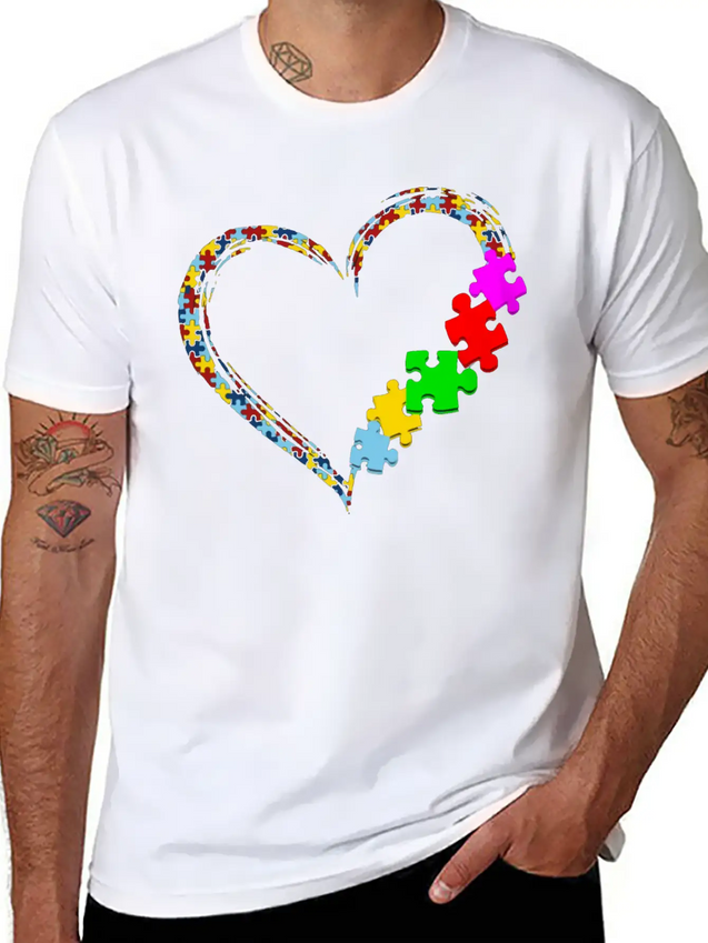 Autism Heart Awareness Lightweight Cotton T-Shirt – Daily Comfort Graphic Shirt