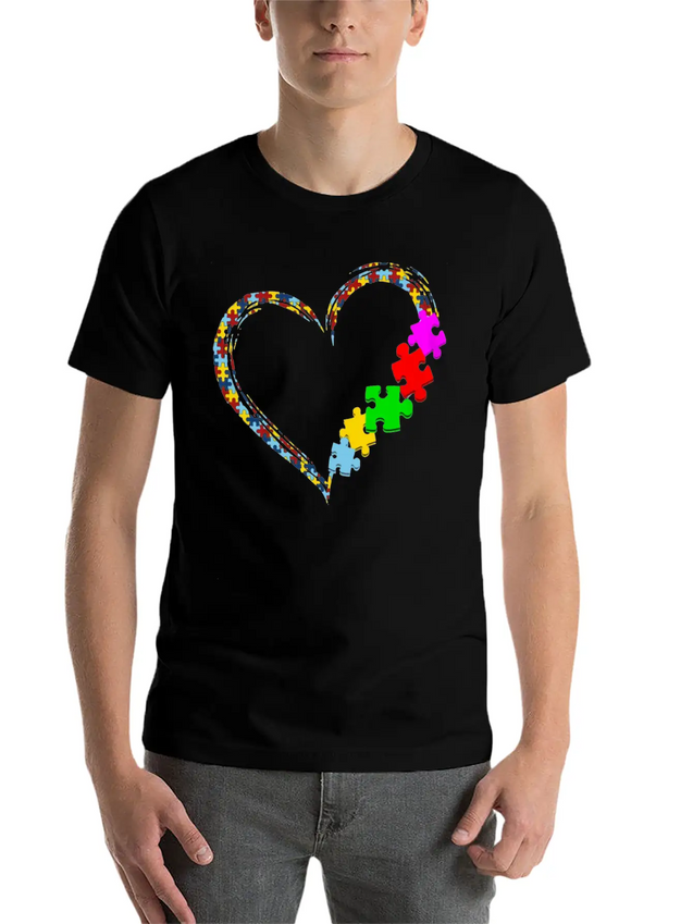Autism Heart Awareness Lightweight Cotton T-Shirt – Daily Comfort Graphic Shirt