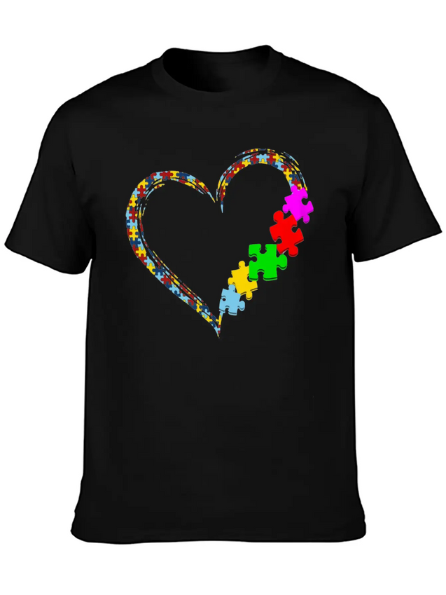 Autism Heart Awareness Lightweight Cotton T-Shirt – Daily Comfort Graphic Shirt