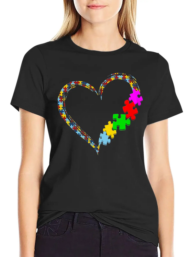 Autism Heart Awareness Lightweight Cotton T-Shirt – Daily Comfort Graphic Shirt