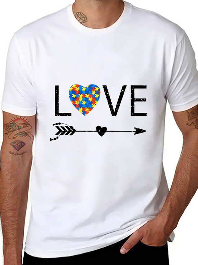 Autism Love Heart Valentines Day Autism Lightweight Cotton T-Shirt – Daily Comfort Graphic Shirt