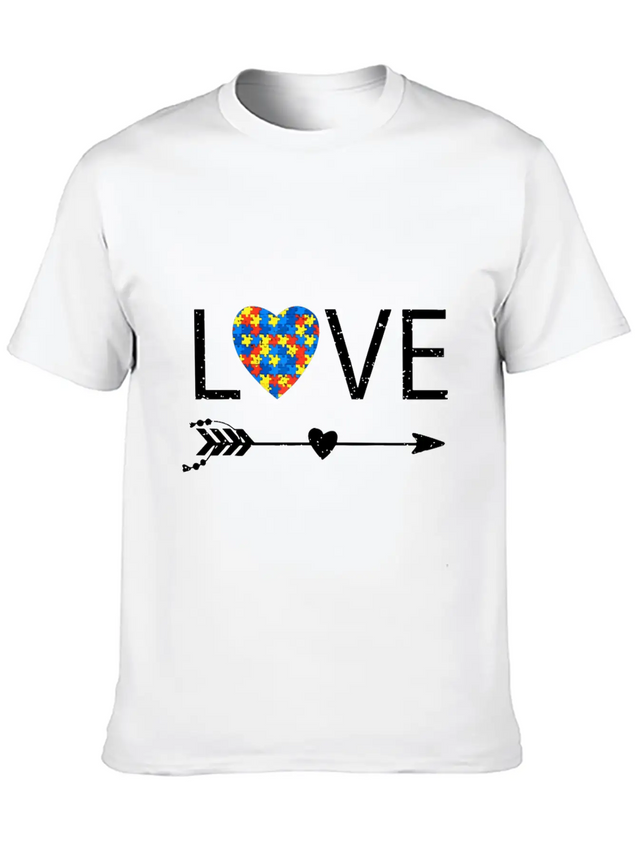 Autism Love Heart Valentines Day Autism Lightweight Cotton T-Shirt – Daily Comfort Graphic Shirt
