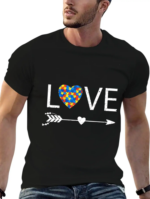 Autism Love Heart Valentines Day Autism Lightweight Cotton T-Shirt – Daily Comfort Graphic Shirt