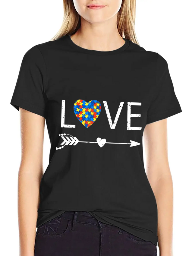 Autism Love Heart Valentines Day Autism Lightweight Cotton T-Shirt – Daily Comfort Graphic Shirt