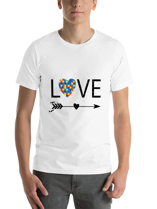 Autism Love Heart Valentines Day Autism Lightweight Cotton T-Shirt – Daily Comfort Graphic Shirt