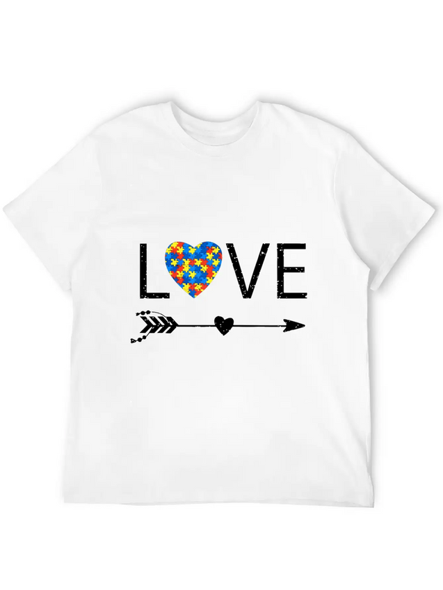 Autism Love Heart Valentines Day Autism Lightweight Cotton T-Shirt – Daily Comfort Graphic Shirt