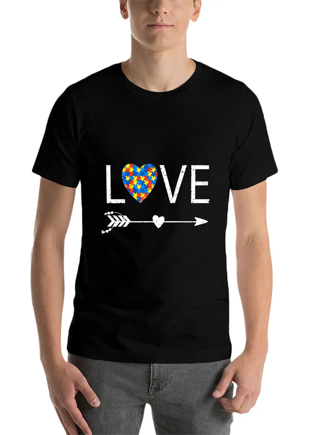 Autism Love Heart Valentines Day Autism Lightweight Cotton T-Shirt – Daily Comfort Graphic Shirt